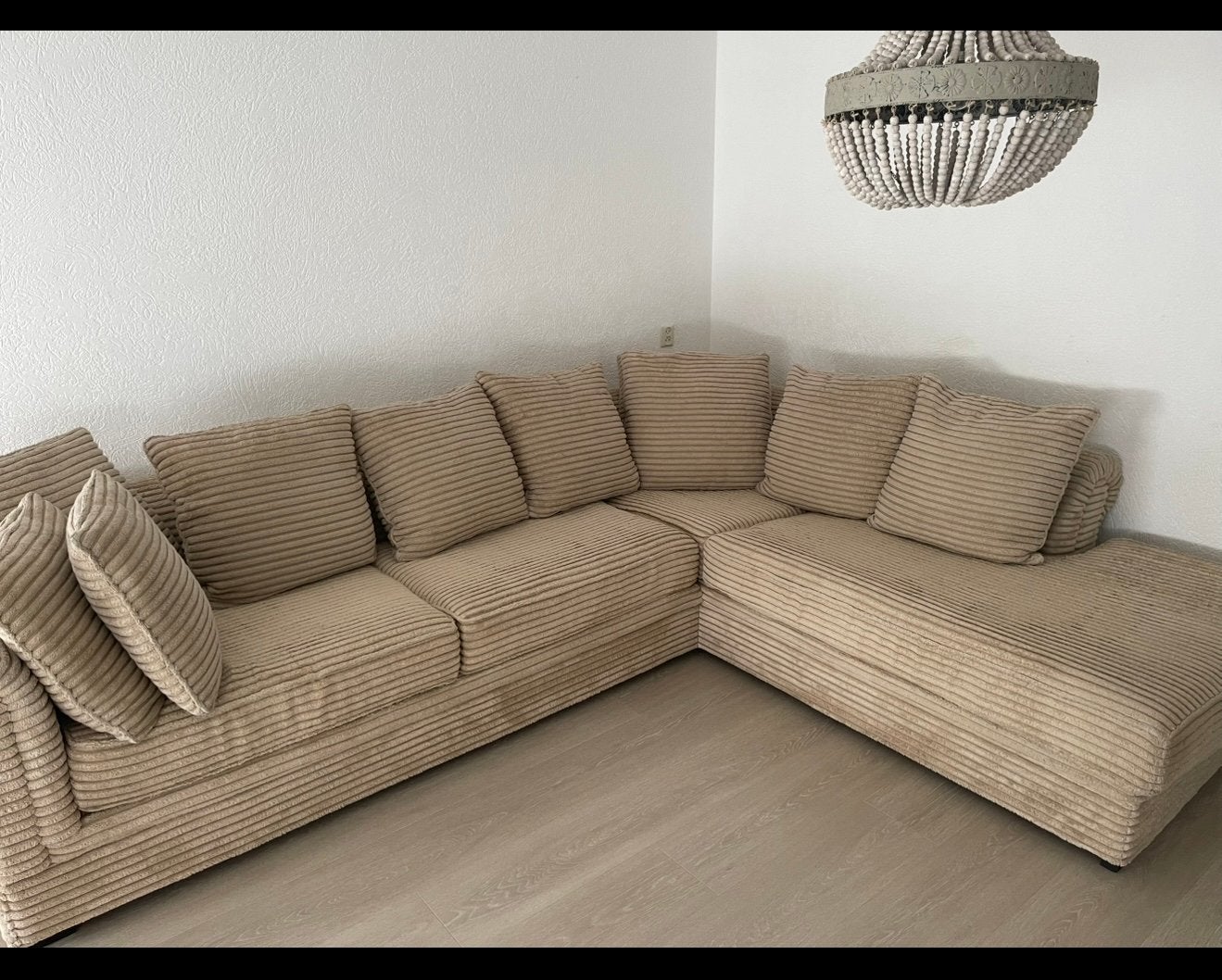 Taupe Rib Rofra Home Hoekbank Sacramento, Gebruikt, 100 tot 125 cm, Hoekbank, 300 cm of meer