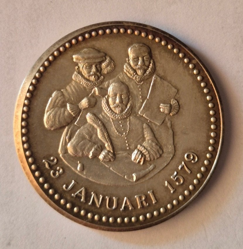 penning 400 jaar Unie van Utrecht zilver, Postzegels en Munten, Penningen en Medailles, Ophalen, Zilver, Nederland