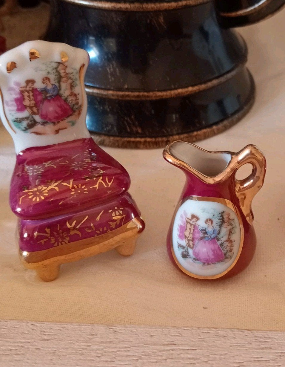 Miniatuur porseleinen theesetje - Vintage decoratie, Ophalen of Verzenden