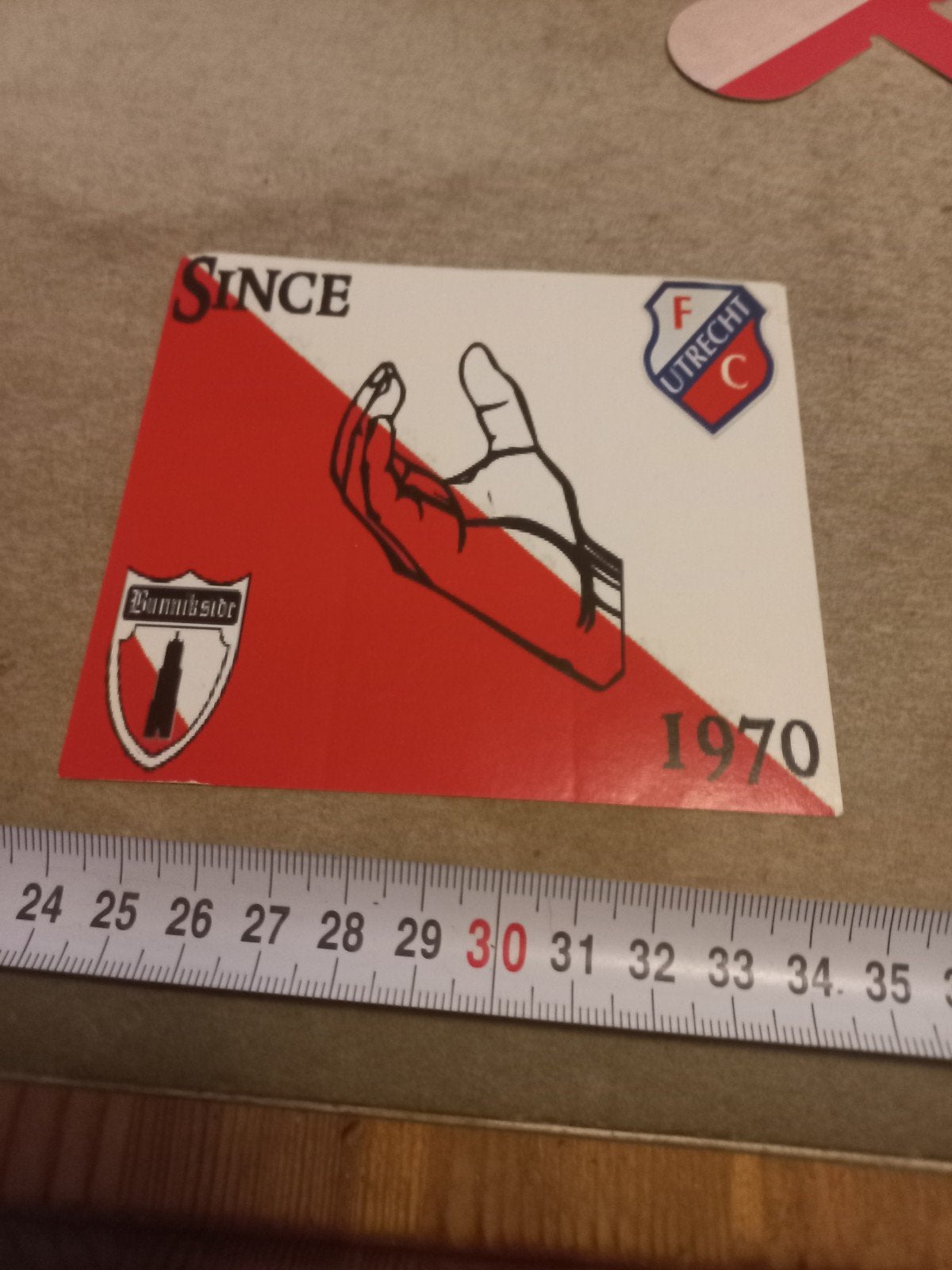FC Utrecht Bannikside Sticker 1970, Ophalen of Verzenden, Gebruikt, Sport