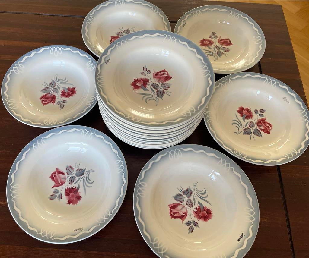20 Vintage California diepe borden met bloemmotief, Antiek en Kunst, Ophalen