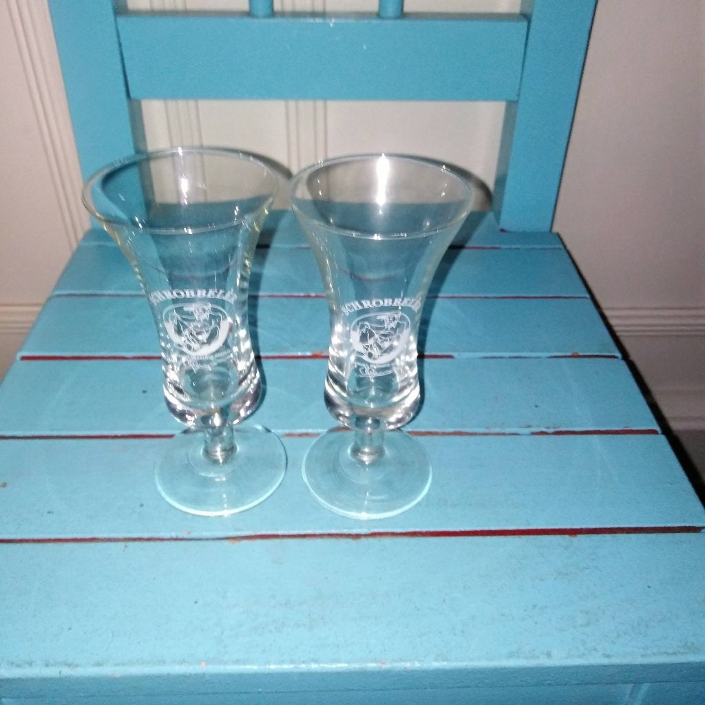 Schrobbelèr borrelglaasjes 2 stuks, Ophalen, Gebruikt, Borrel- of Shotglas