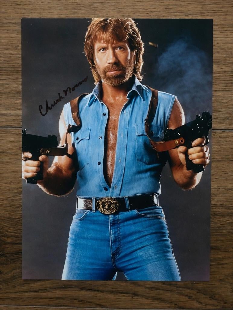 Handtekening / gesigneerd Chuck Norris, Ophalen of Verzenden, Zo goed als nieuw, Foto of Kaart, Gesigneerd