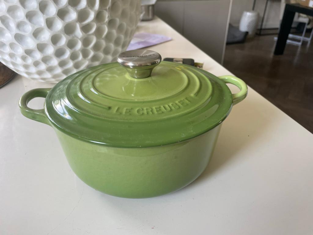 Le Creuset Groene Gietijzeren Braadpan - Zo goed als nieuw, Ophalen of Verzenden, Zo goed als nieuw, Gietijzer, Kookpan of Snelkookpan