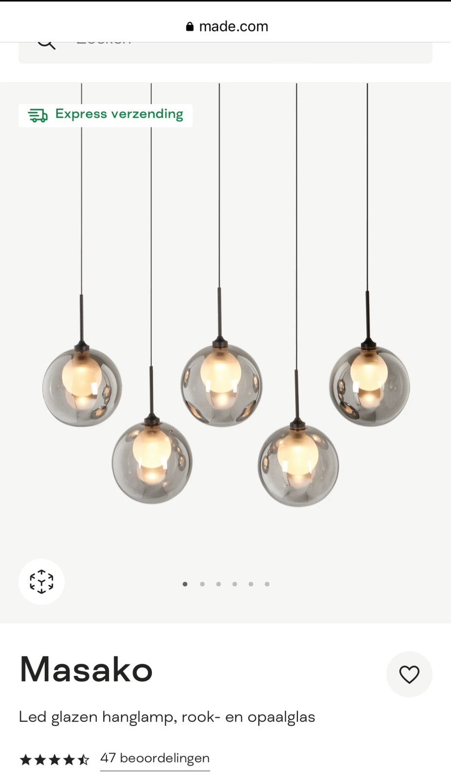 Moderne Hanglamp rookglas 5 glazen bollen - Masako, Ophalen of Verzenden, Zo goed als nieuw, Glas