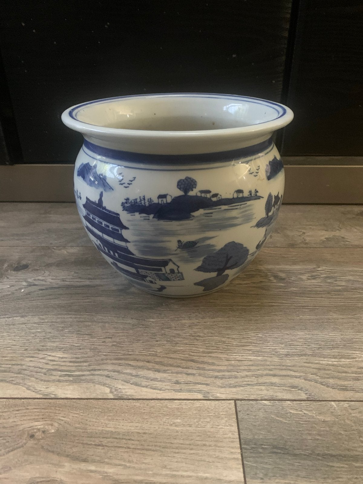 Antieke Chinese porseleinen bloempot blauw-wit, Ophalen of Verzenden