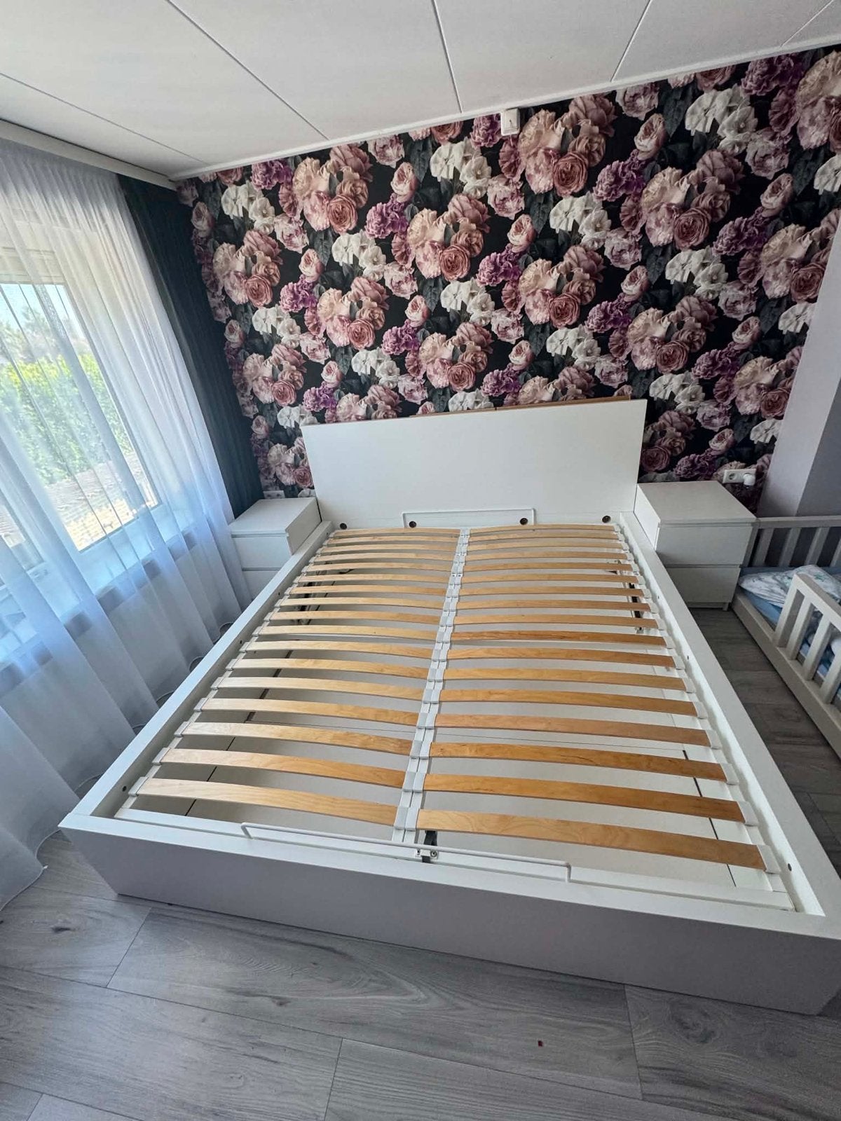 Slaapkamerbed met opbergruimte Ikea malm 180x200, Ophalen, Verstelbaar, Wit, Tweepersoons