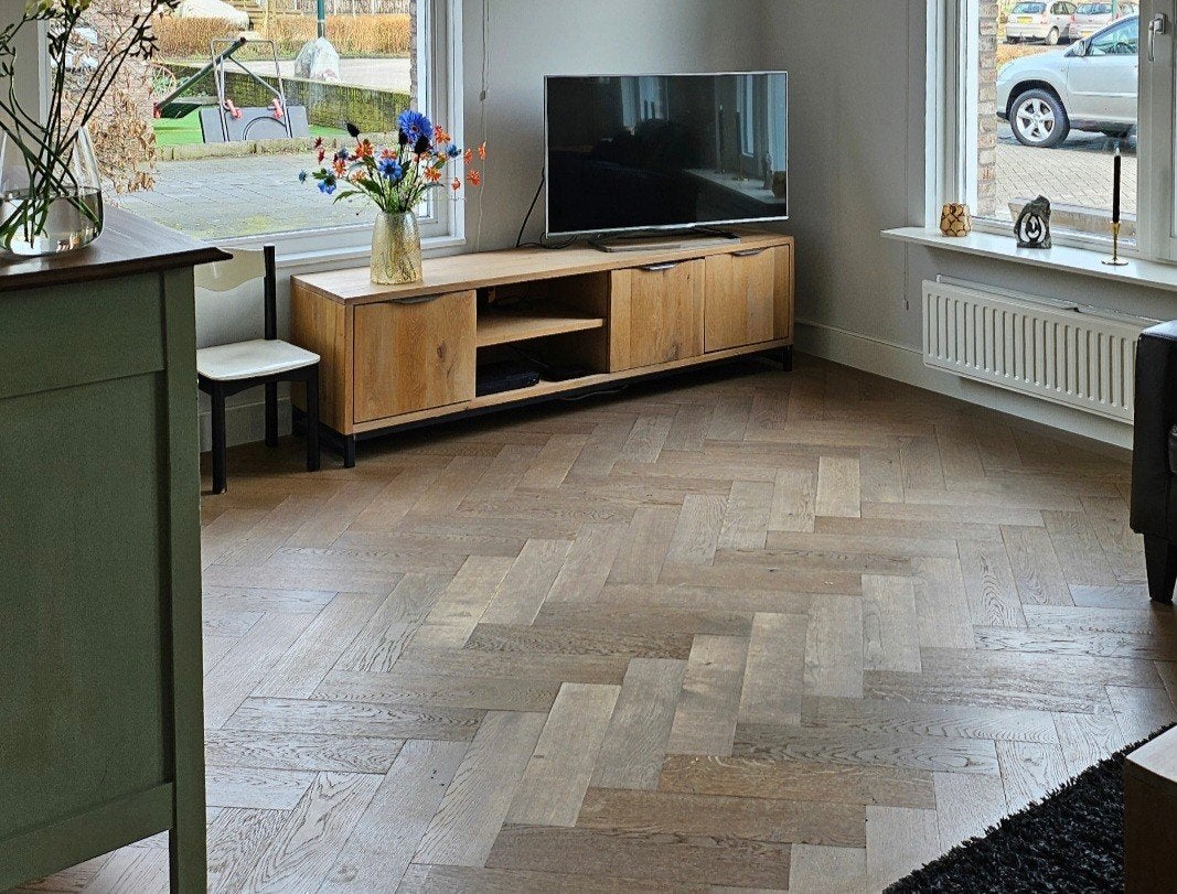 Eiken tv-meubel (Max, Goossens), Ophalen, Gebruikt, 150 tot 200 cm, Minder dan 100 cm