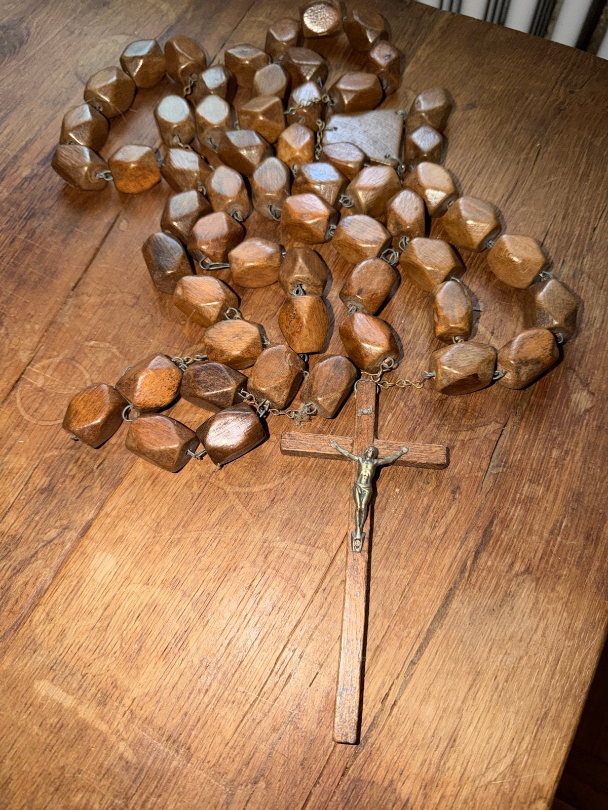 Antieke Houten Rozenkrans met Metalen Christusbeeld, Ophalen of Verzenden