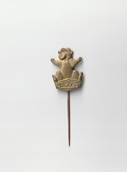 oude speld van IWIS ketting aandrijfsystemen  lees verder, Verzamelen, Speldjes, Pins en Buttons, Ophalen of Verzenden, Overige onderwerpen