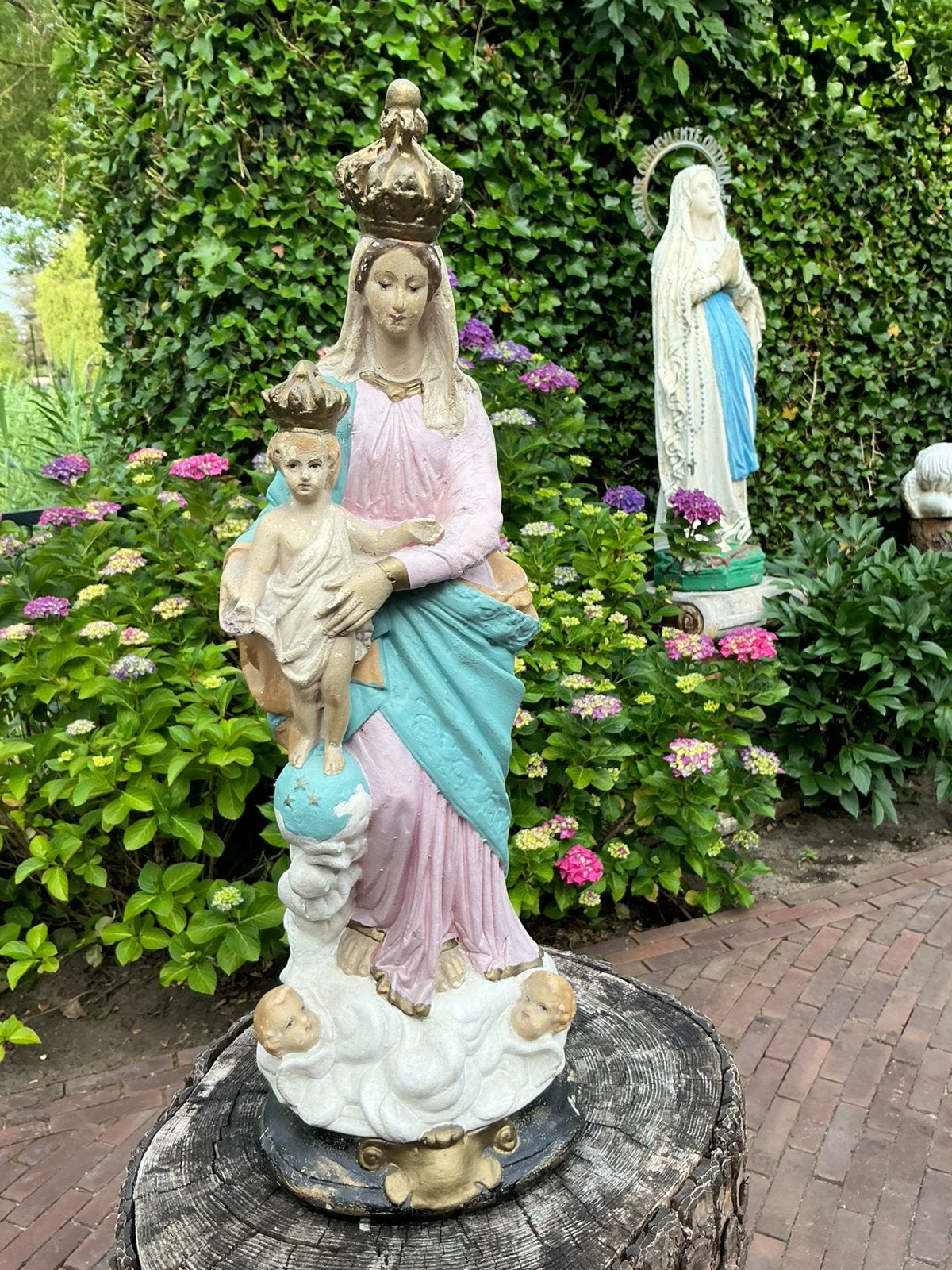 Brocante Mariabeeld ❤️ Maria Notre Dame met Engeltjes, Antiek en Kunst, Ophalen of Verzenden