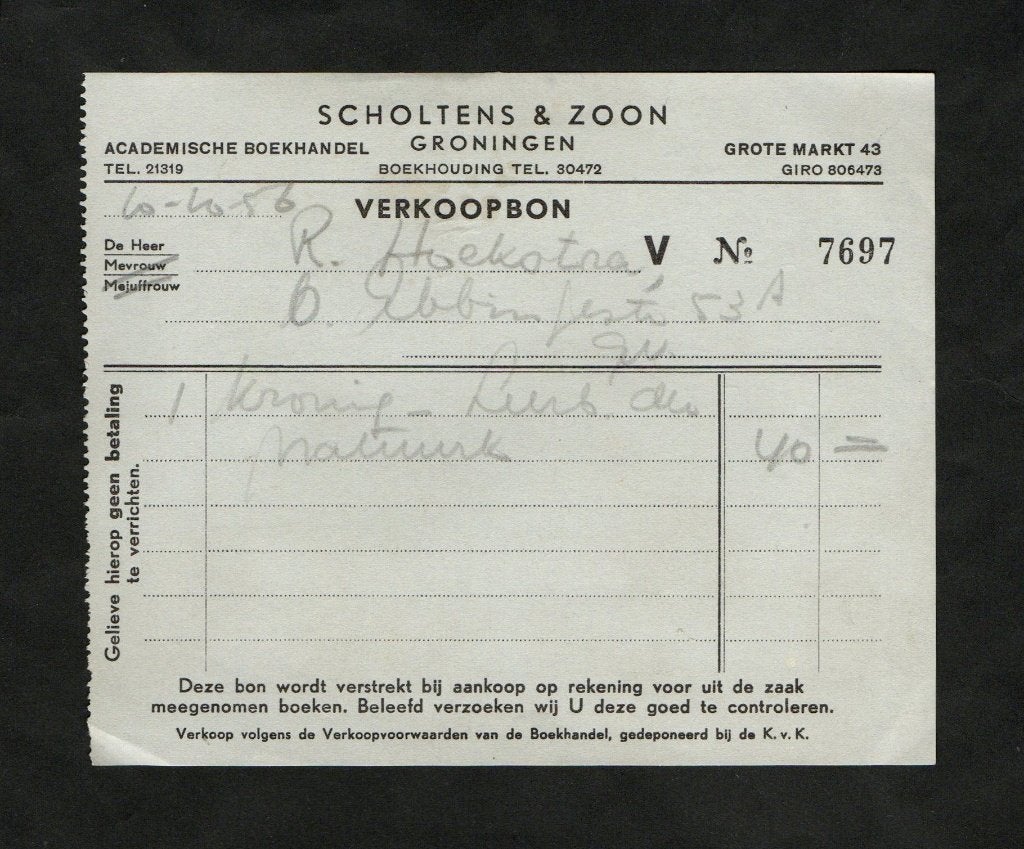 Nota Groningen Scholtens Boekhandel 1956., Verzamelen, Ophalen of Verzenden, Zo goed als nieuw