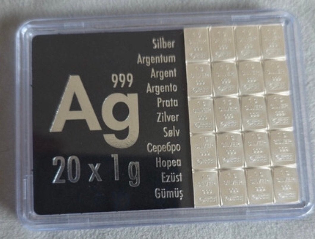 20x1g Zilveren Baartjes Valcambi 999 Fijn Zilver, Postzegels en Munten, Edelmetalen en Baren, Zilver, Ophalen of Verzenden