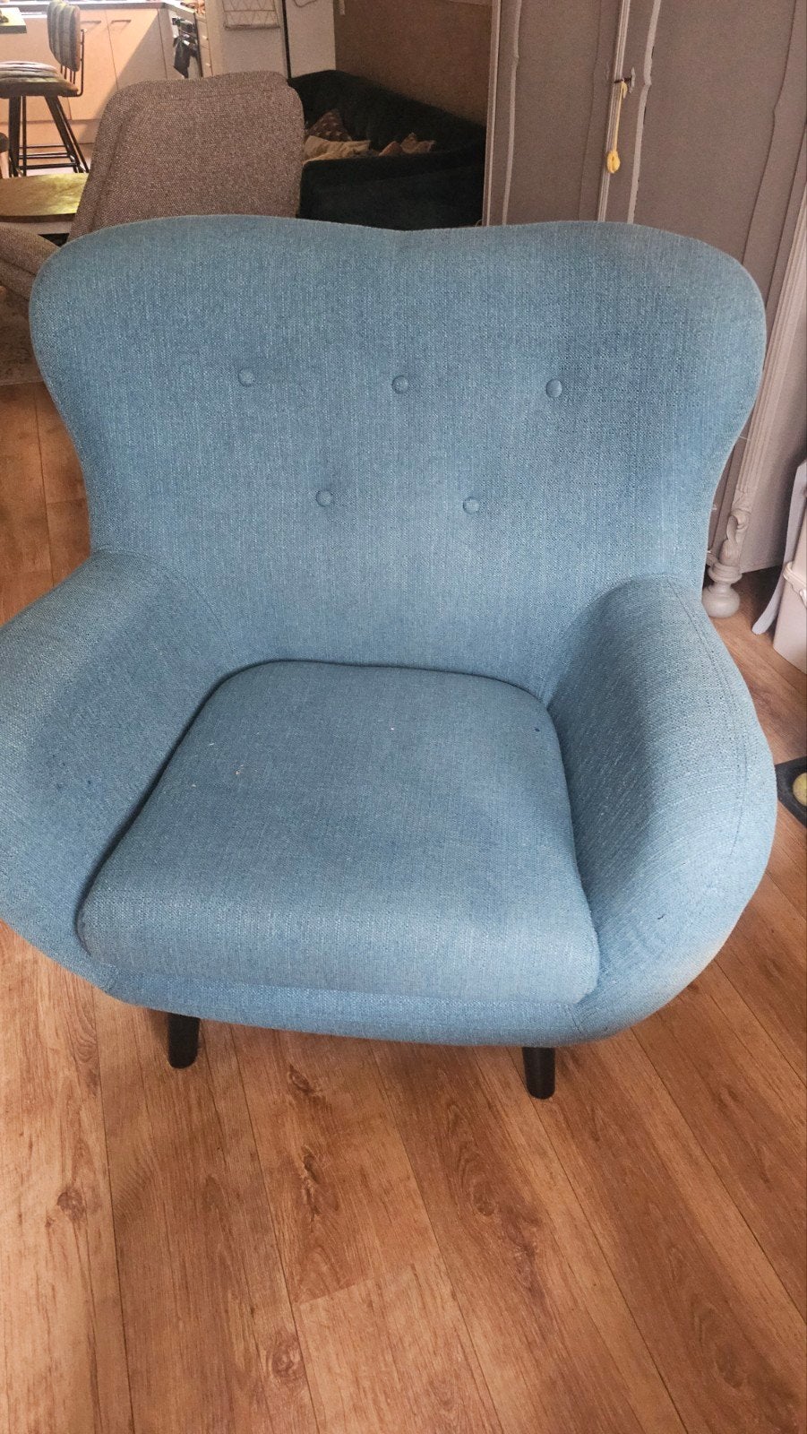 Comfortabele blauwe fauteuil - gebruikt, Huis en Inrichting, Modern, Scandinavisch, 75 tot 100 cm, Ophalen of Verzenden, Zo goed als nieuw