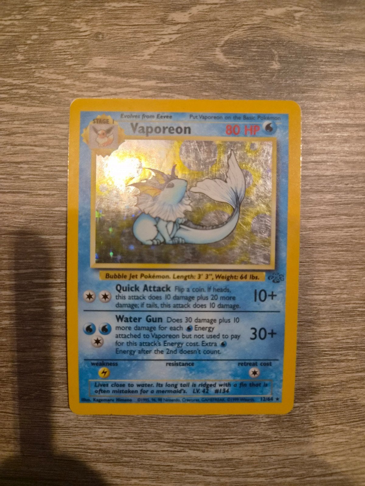 Vaporeon holo Jungle, Verzenden, Zo goed als nieuw, Losse kaart, Foil