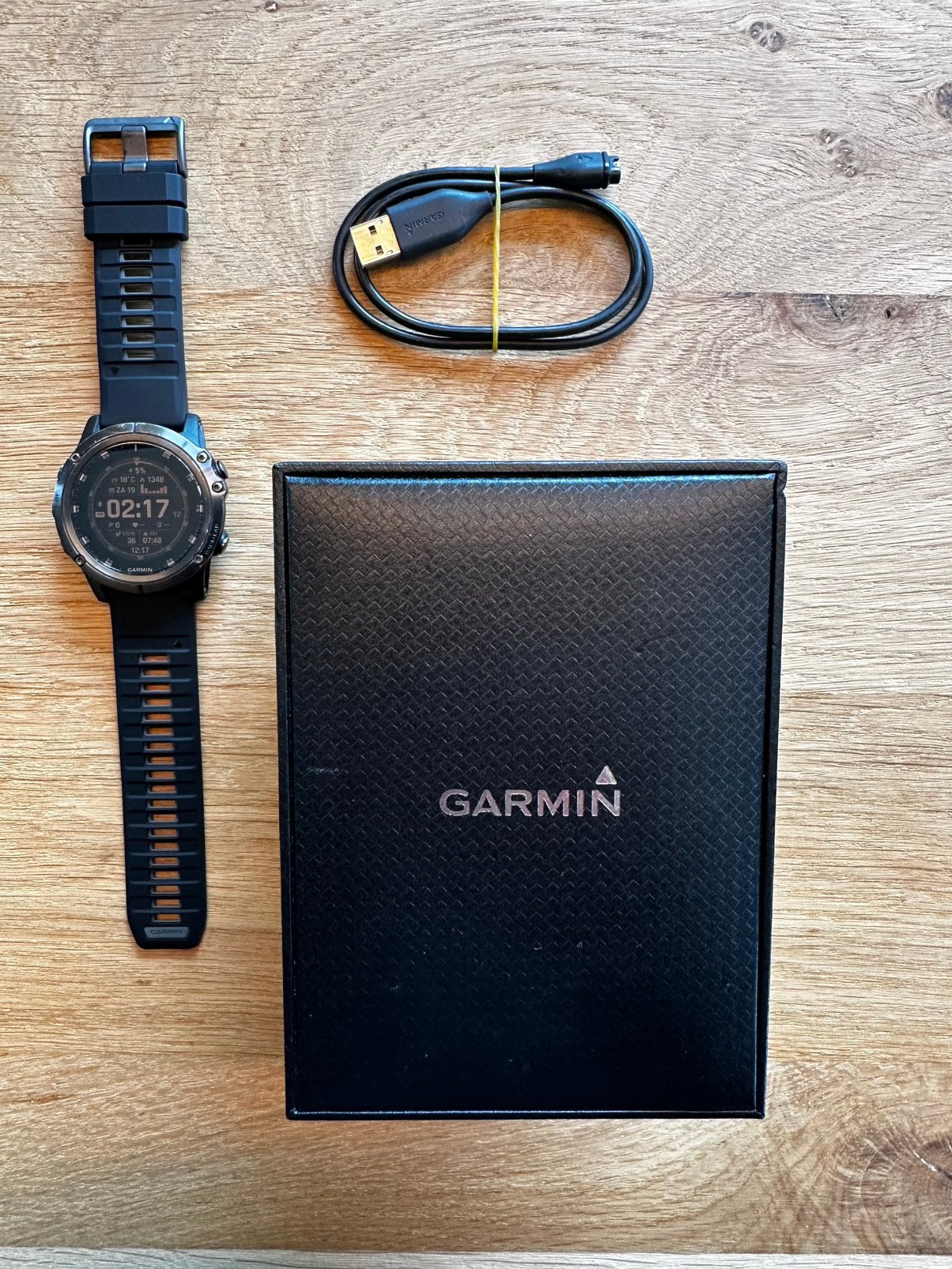 Garmin Fēnix 5X Plus Sapphire Titanium + nieuwe Garmin band, Zwart, Ophalen of Verzenden, Zo goed als nieuw, Waterdicht