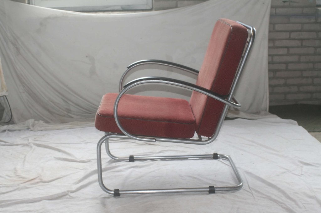 Vintage Jaren '50 Mat Chroom Gispen 409 Fauteuil, Huis en Inrichting, Ophalen, Gebruikt, Minder dan 75 cm, Metaal