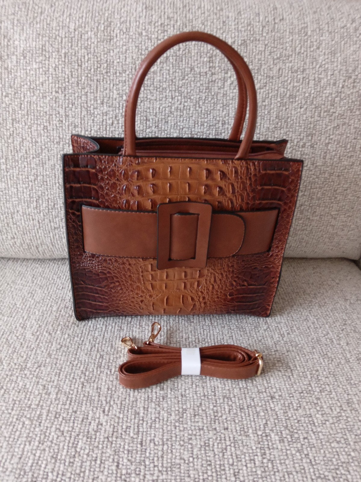 NIEUW: designer handtas in croco stijl., Ophalen of Verzenden, Nieuw, Bruin, Handtas