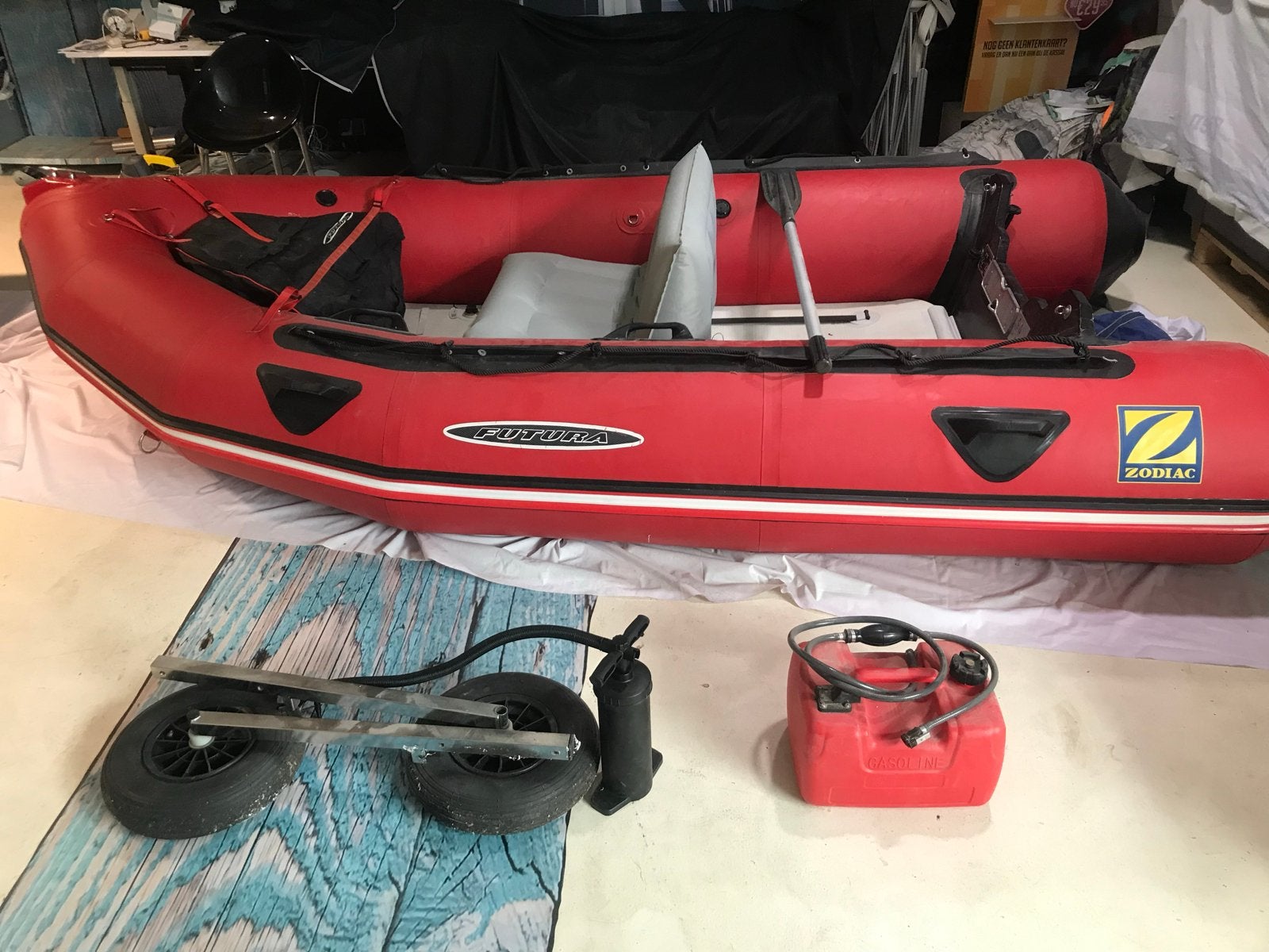 Zodiac opblaasboot met Nimarine 8PK buitenboordmotor, Watersport en Boten, Rubberboten, Ophalen, Aluminium, Gebruikt, Zodiac