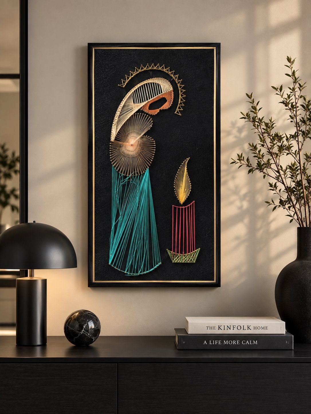Uniek Maria en Kaars Draadkunst Schilderij, Ophalen of Verzenden