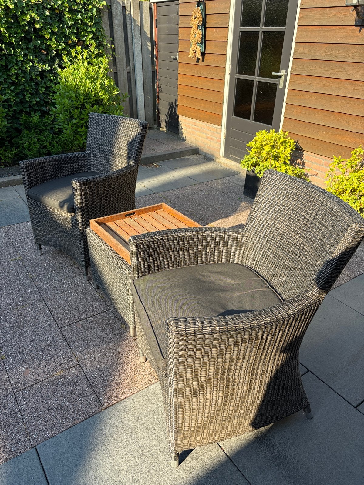 Brandon Wicker Loungeset met 2 stoelen en bijzettafel, Tuin en Terras, Zo goed als nieuw, Loungeset, Wicker, Stoel