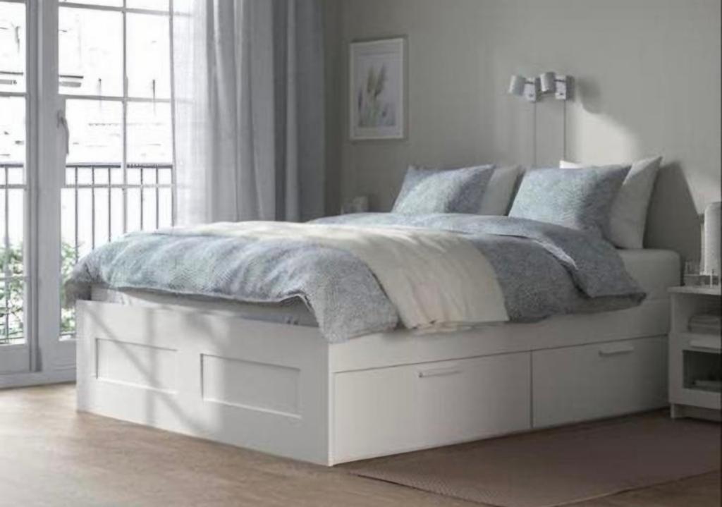 Ikea Brimnes bed 160 cm lades - gratis afhalen, Gebruikt, Wit, Tweepersoons, Ophalen of Verzenden
