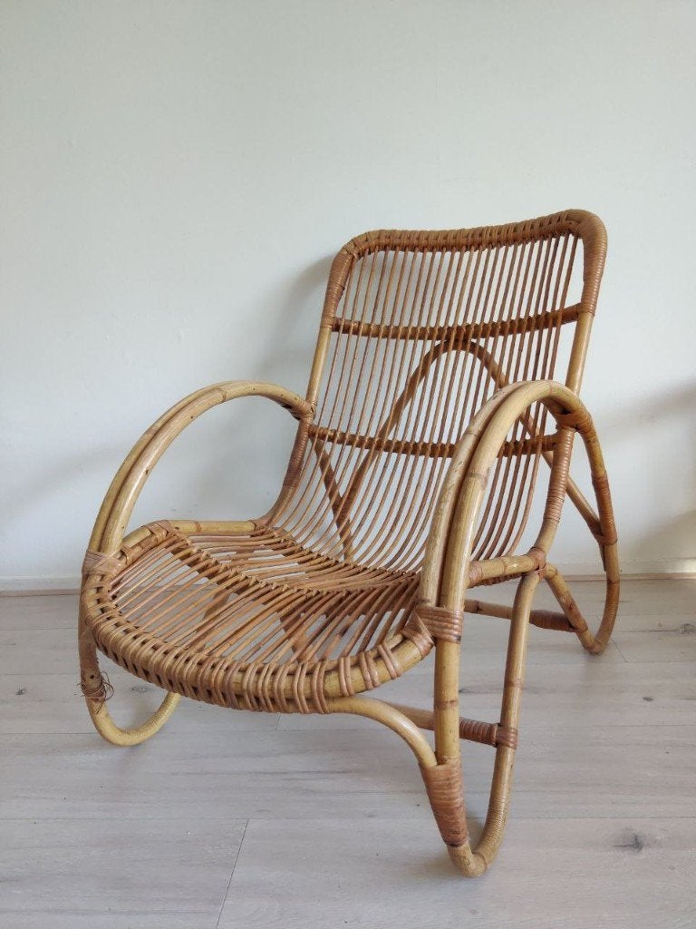 Vintage Rotan Loungestoel / fauteuil -jaren 60/70, Huis en Inrichting, Fauteuils, Ophalen, Gebruikt, 75 tot 100 cm, Minder dan 50 cm