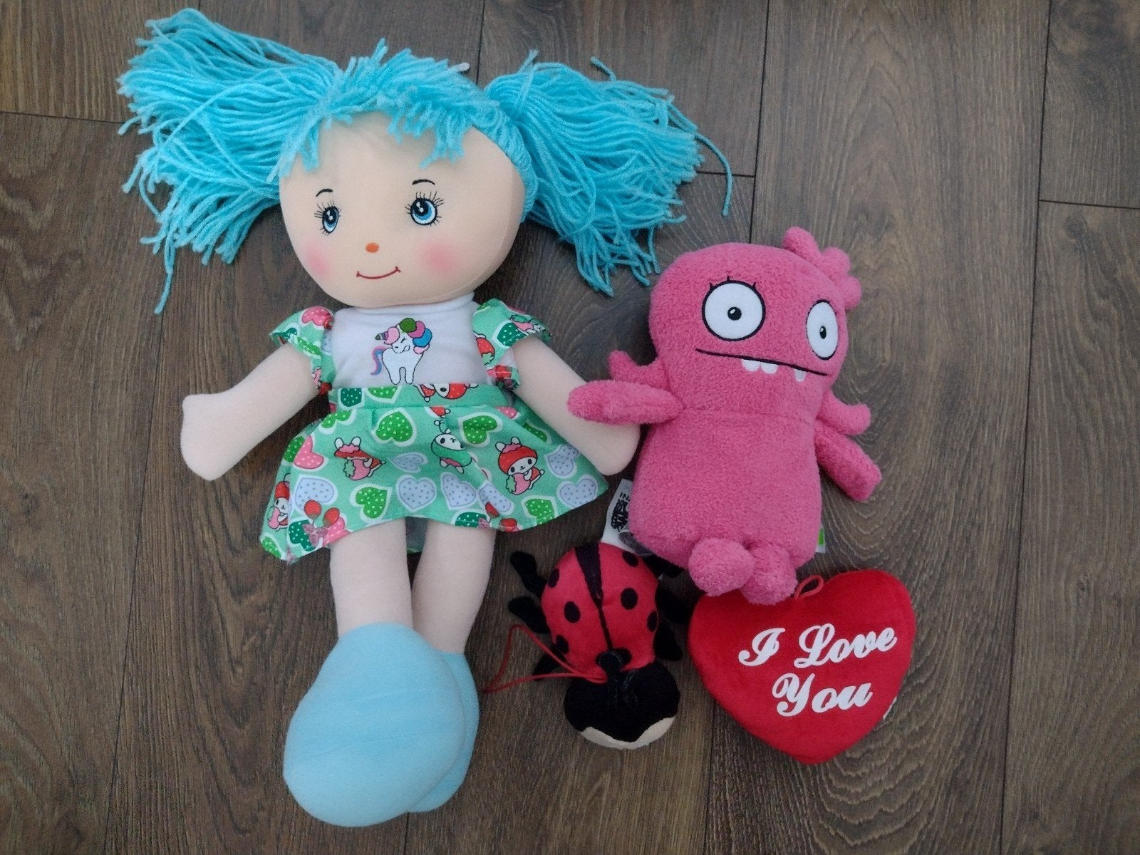 Leuke knuffels: pop, roze monster, lieveheersbeestje, hartje, Overige typen, Ophalen of Verzenden, Zo goed als nieuw, Middelgroot (20 tot 80 cm)