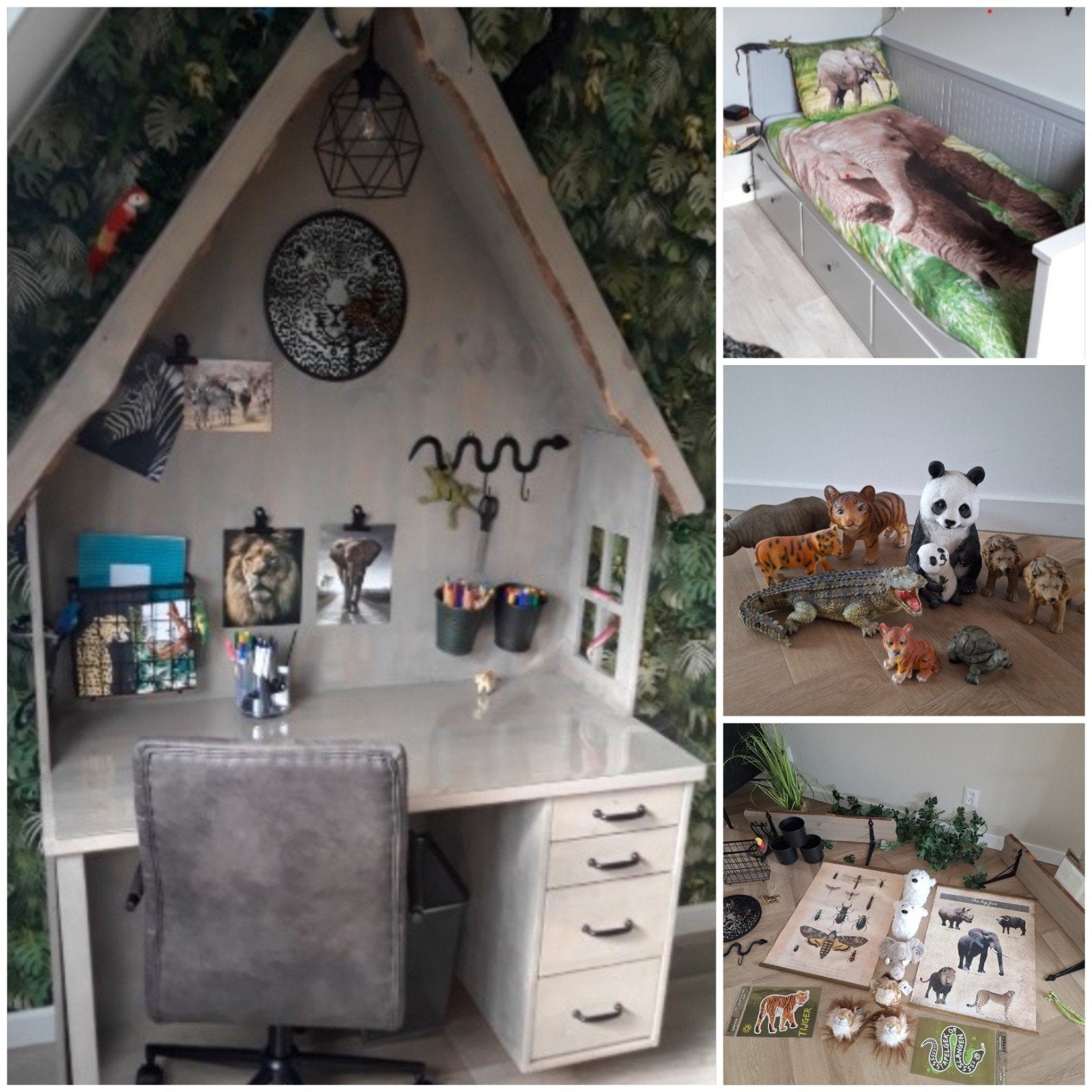 Zeer complete kinderslaapkamer jungle, bed, bureau, accessoi, Kinderen en Baby's, Kinderkamer | Bedden, Ophalen, Gebruikt, 180 cm of meer