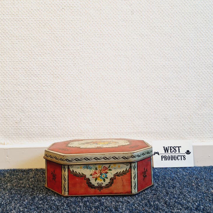 Vintage Blik met Bloemetjes (Rood)