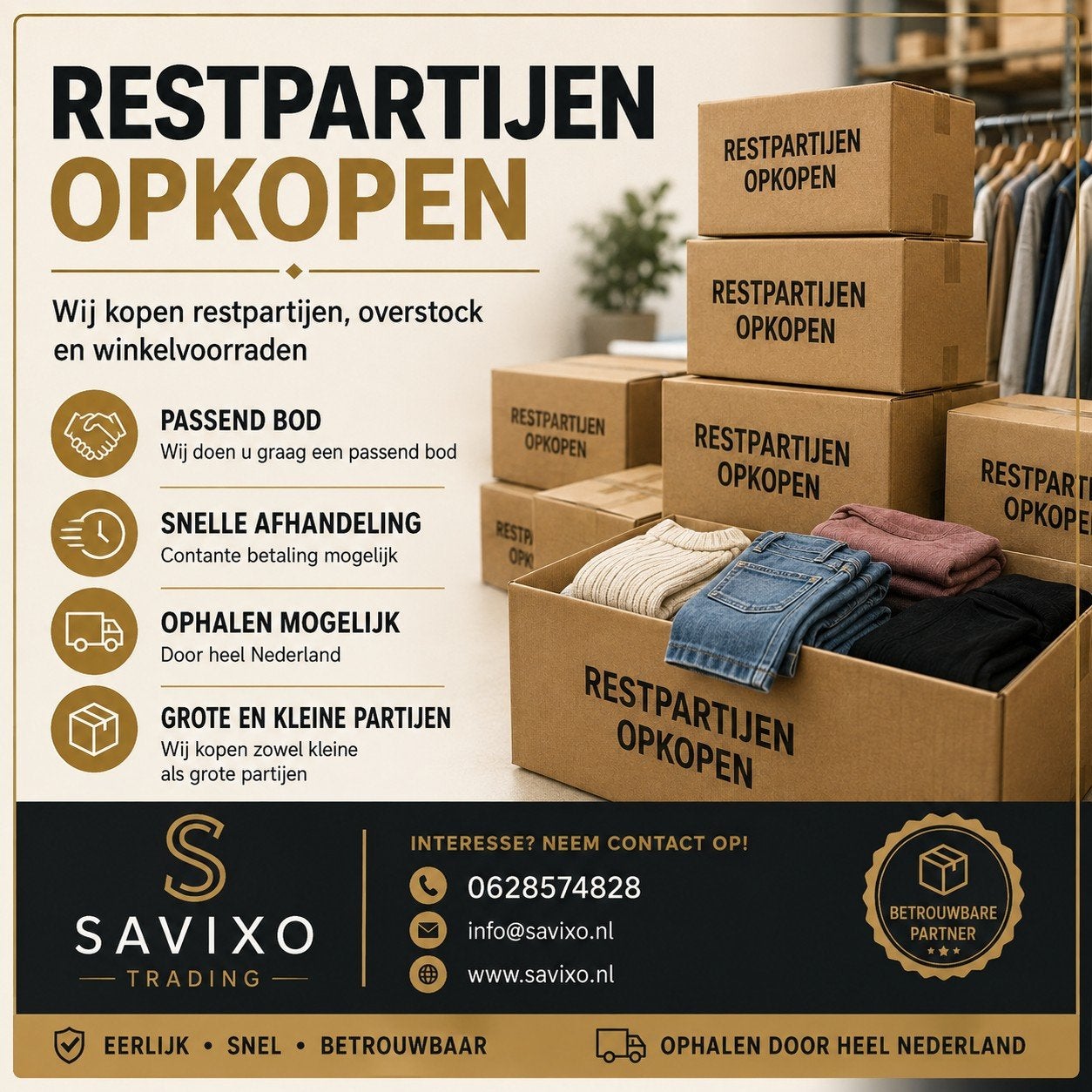 Restpartijen & winkelvoorraden gezocht – Wij kopen direct in, Ophalen, Nieuw