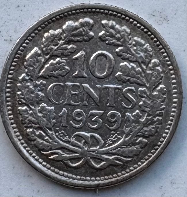 Zilveren 10 Cents Munt Koningin Wilhelmina 1939, Postzegels en Munten, Munten | Nederland, Zilver, Ophalen of Verzenden, 10 cent