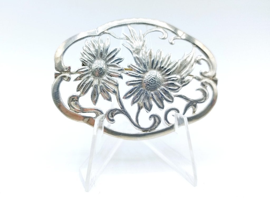Zilveren broche met bloemen, 835 zilver, 4 tot 7 cm, Gebruikt, Info@zilverwebsite.nl, Verzenden