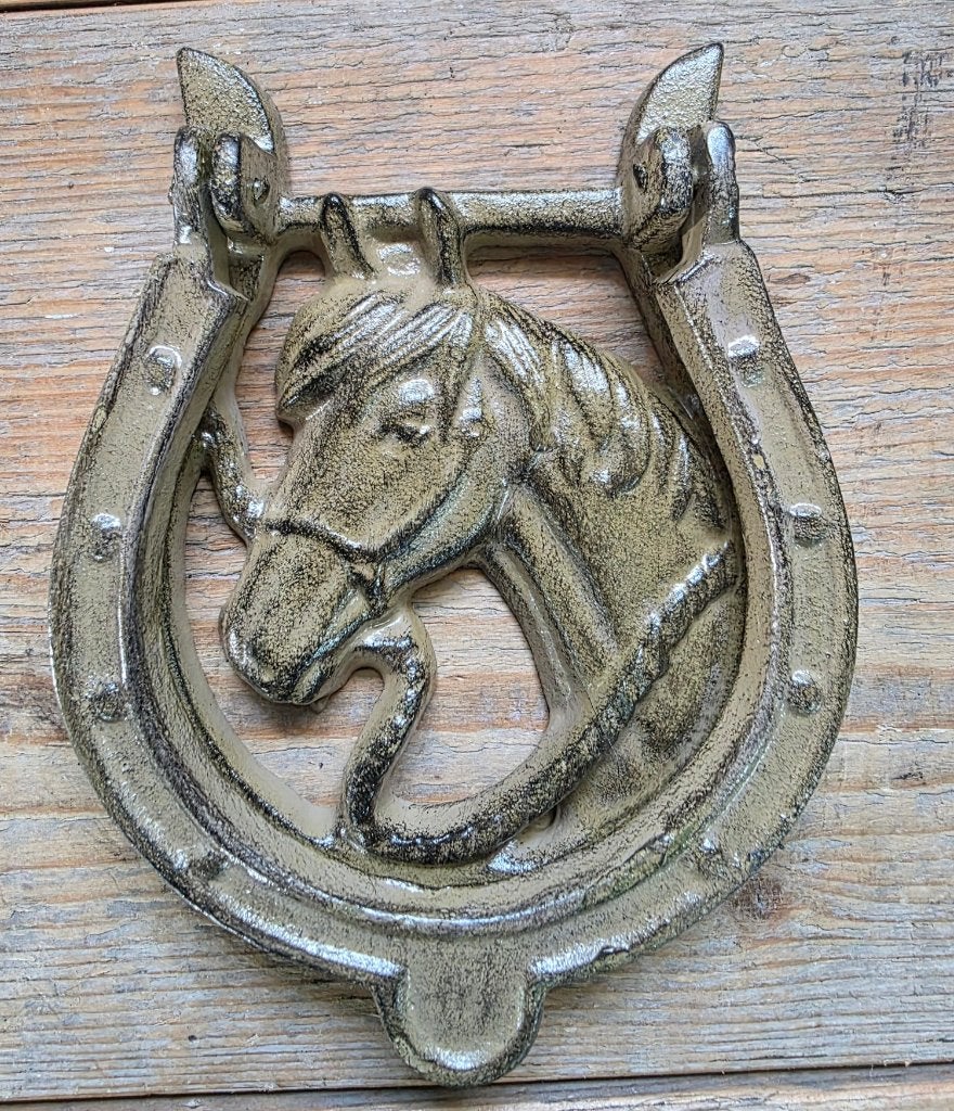 DEURKLOPPER / GIETIJZER / HOEFIJZER MET PAARDENHOOFD, Huis en tuin decoratie Marie, Nieuw, Info@huisentuindecoratiemarie.nl, Peize
