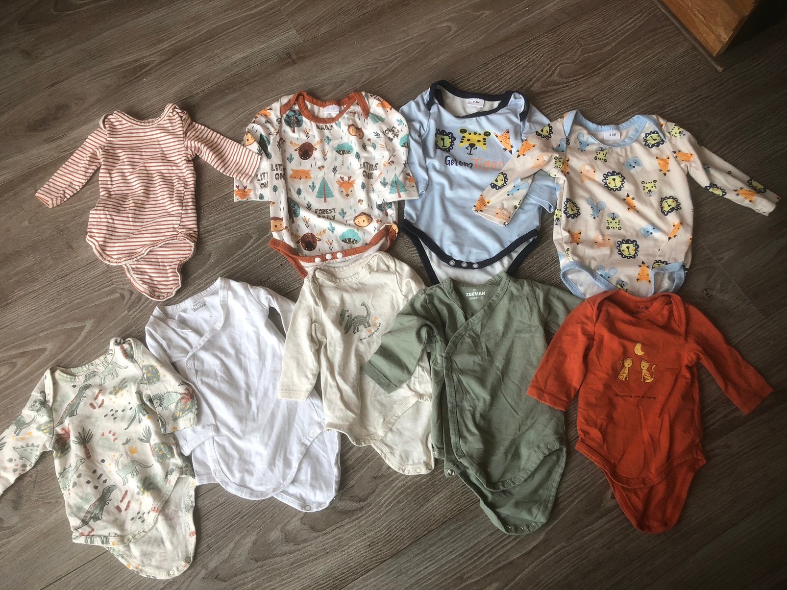 Tien rompers lange mouw - Maat 50, Ophalen of Verzenden, Zo goed als nieuw, Jongetje of Meisje, Nacht- of Onderkleding