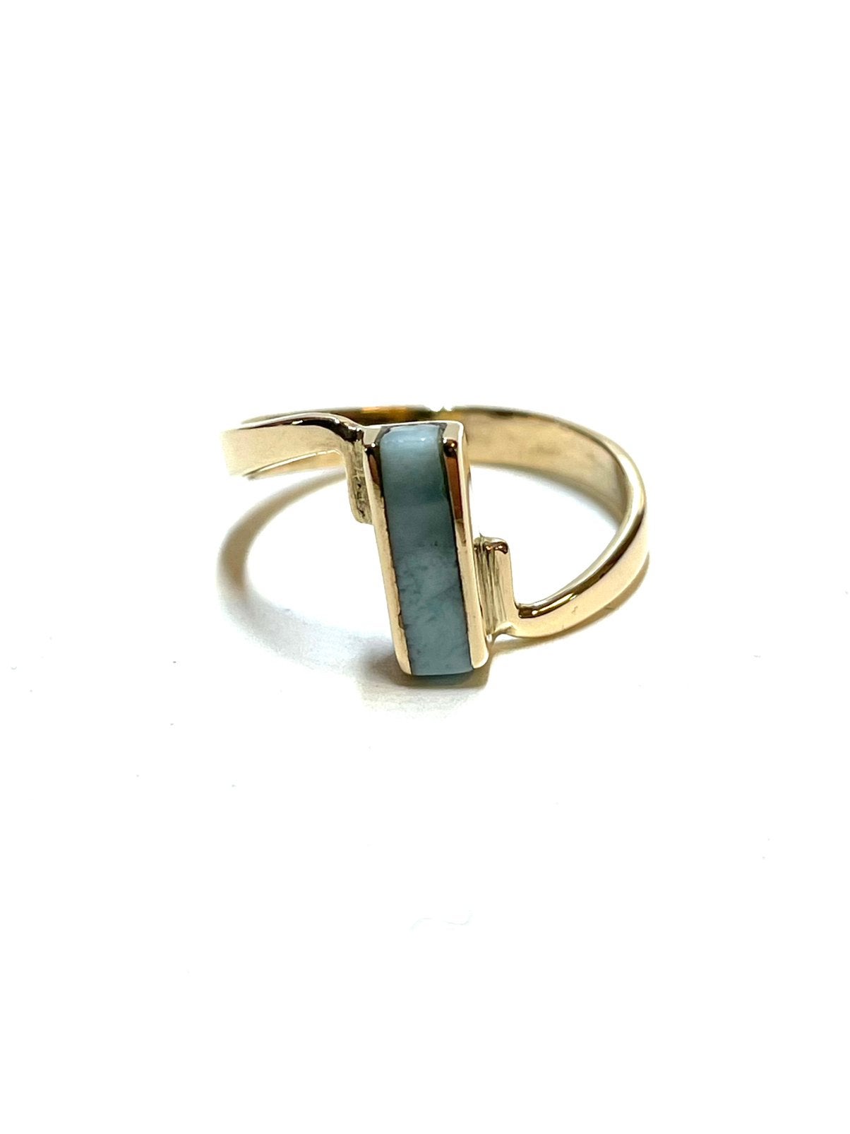 14k gouden ring met een larimar, -, -, Ophalen of Verzenden, Zo goed als nieuw