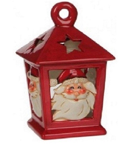 Lantaarn Kerstman waxinehouder, Verzenden, Nieuw, Rood, Steen/keramiek