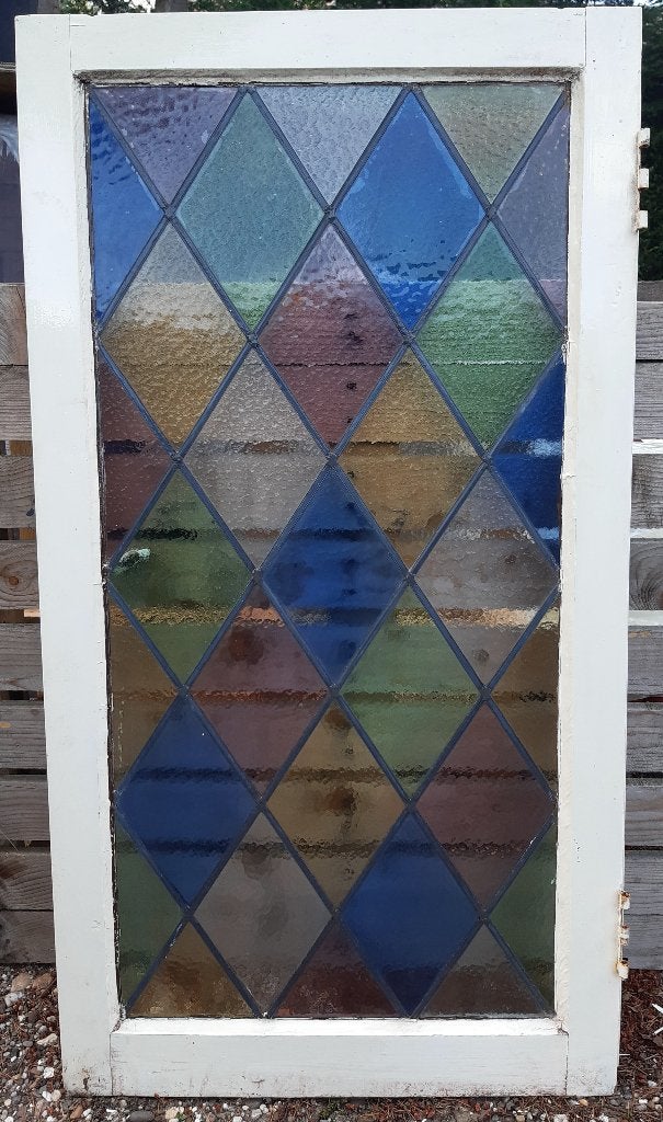 Raamkozijn Glas in lood gekleurd ruitjes / wiebertjes, Doe-het-zelf en Verbouw, Glas en Ramen, Ophalen, Gevelraam of Ruit, Gebruikt