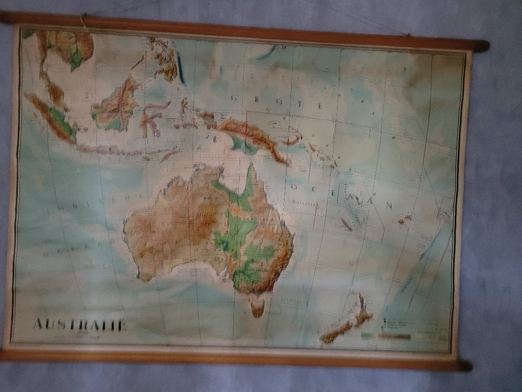 Vintage Schoolkaart Australië en Nieuw-Zeeland, Antiek en Kunst, Antiek | Schoolplaten, Ophalen, Aardrijkskunde