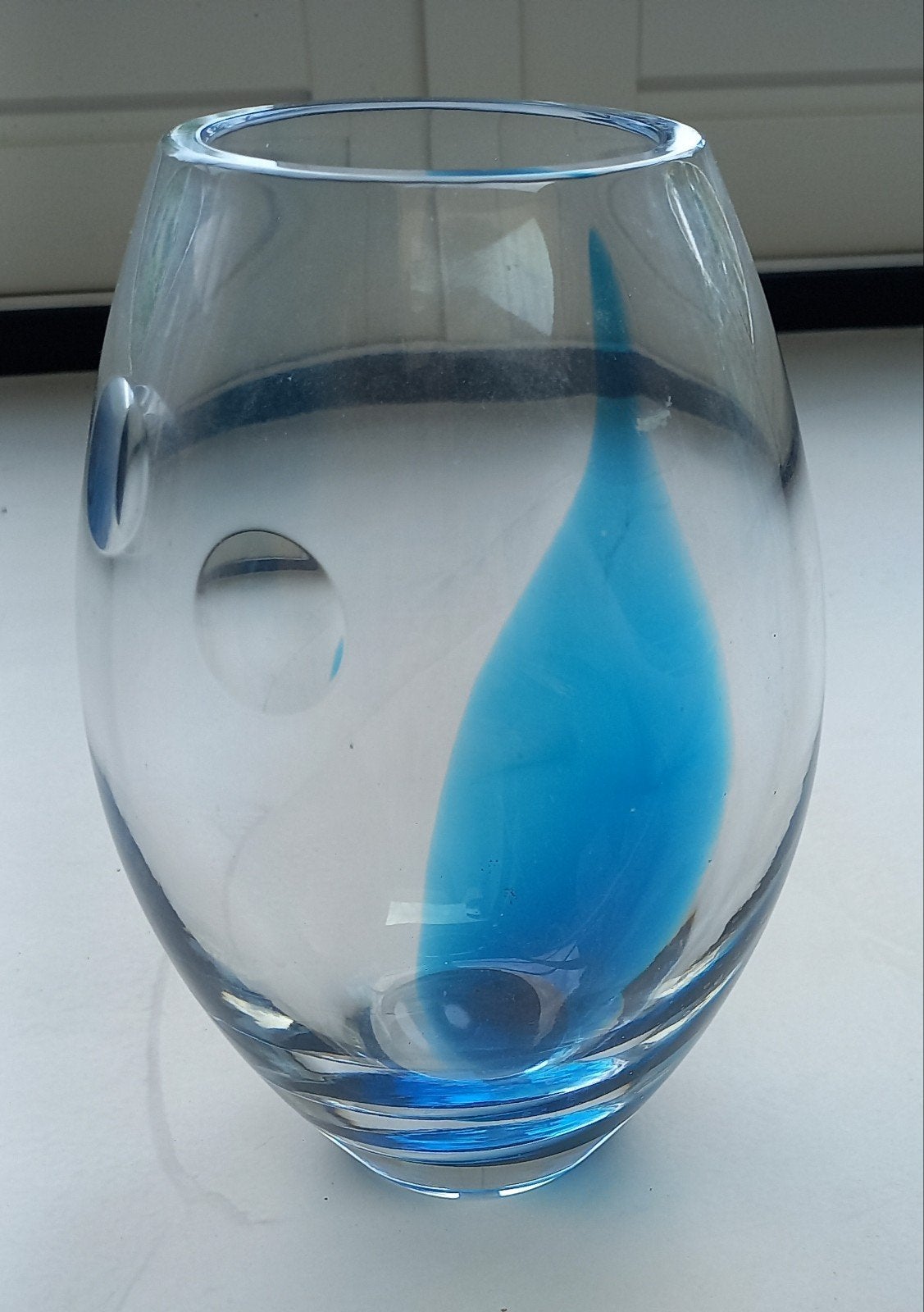Royal Leerdam Crystal Vaas met Blauwe Accent, Antiek en Kunst, Ophalen of Verzenden