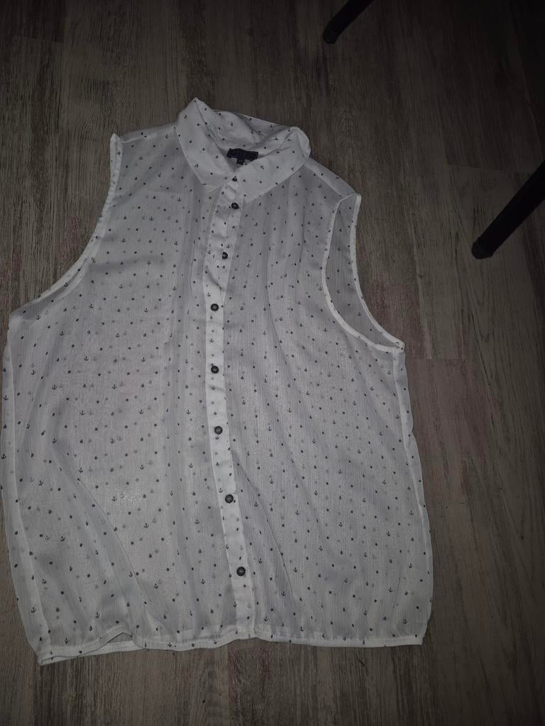 Bien Bleu mouwloze top/blouse met ankerprint, Wit, Maat 46/48 (XL) of groter, Ophalen of Verzenden, Zonder mouw
