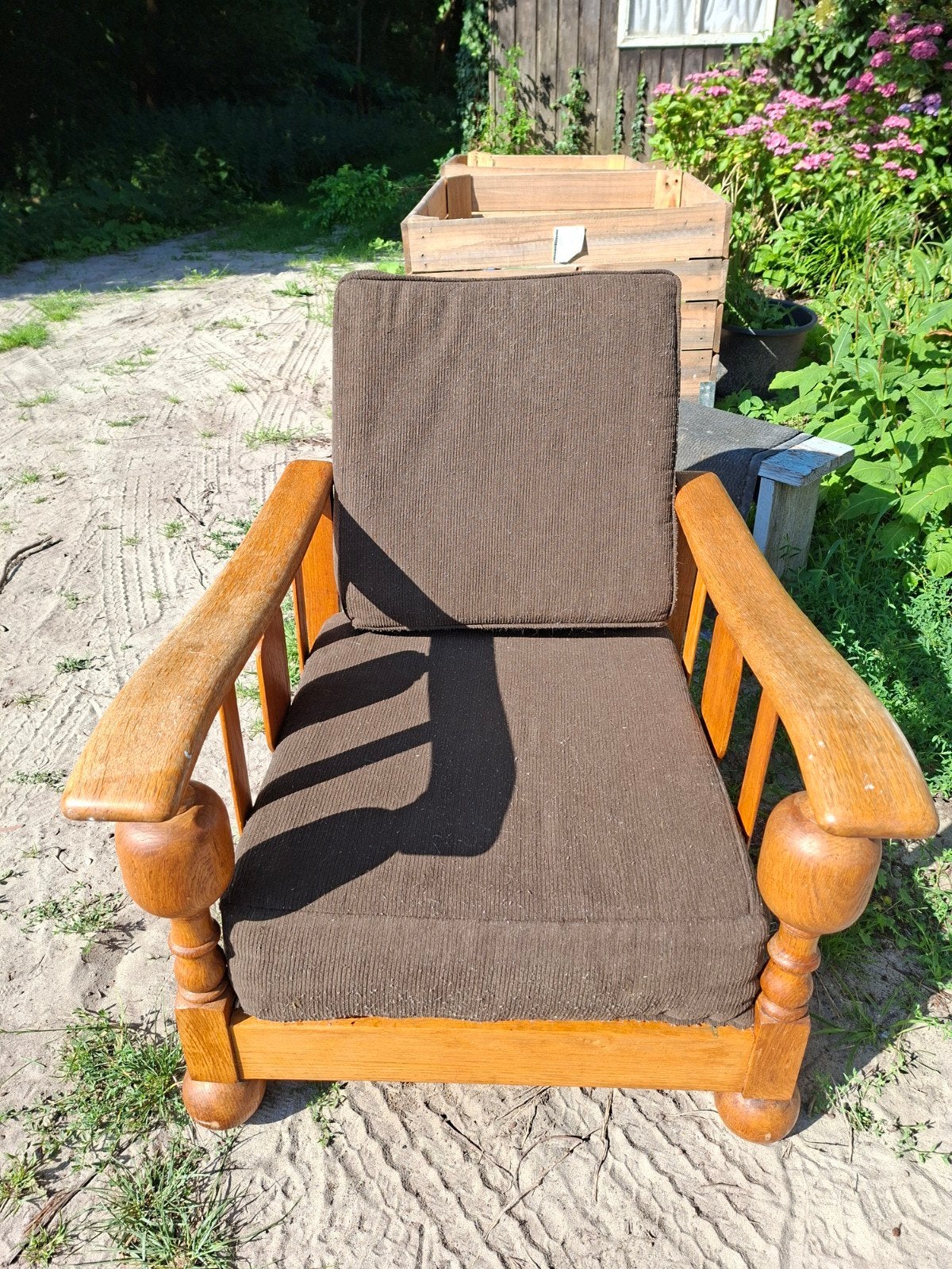 Verstelbare rookstoel, Huis en Inrichting, Fauteuils, Ophalen, Gebruikt, Hout, 50 tot 75 cm
