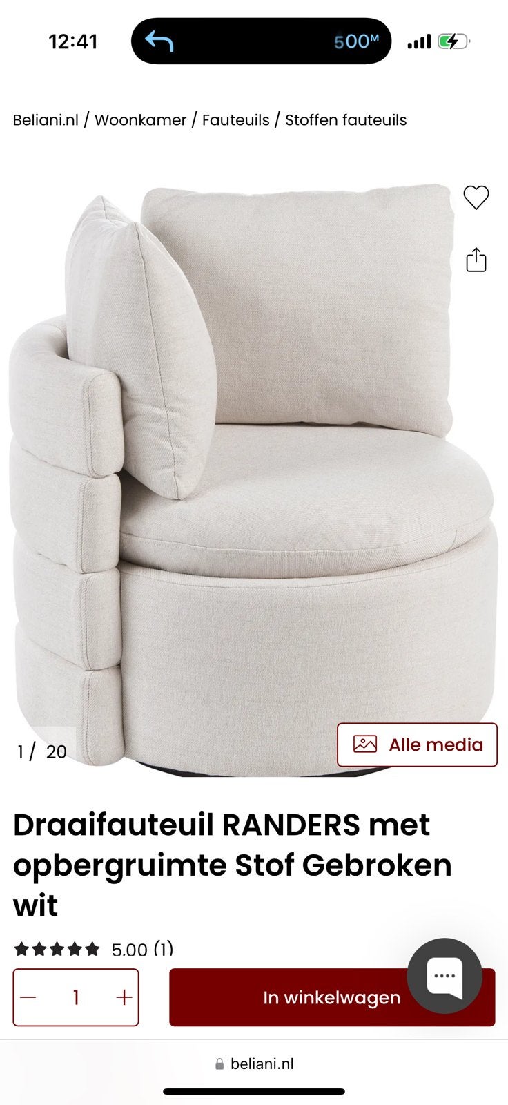 Fauteuil, Ophalen, Zo goed als nieuw, Eenpersoons, 90 cm