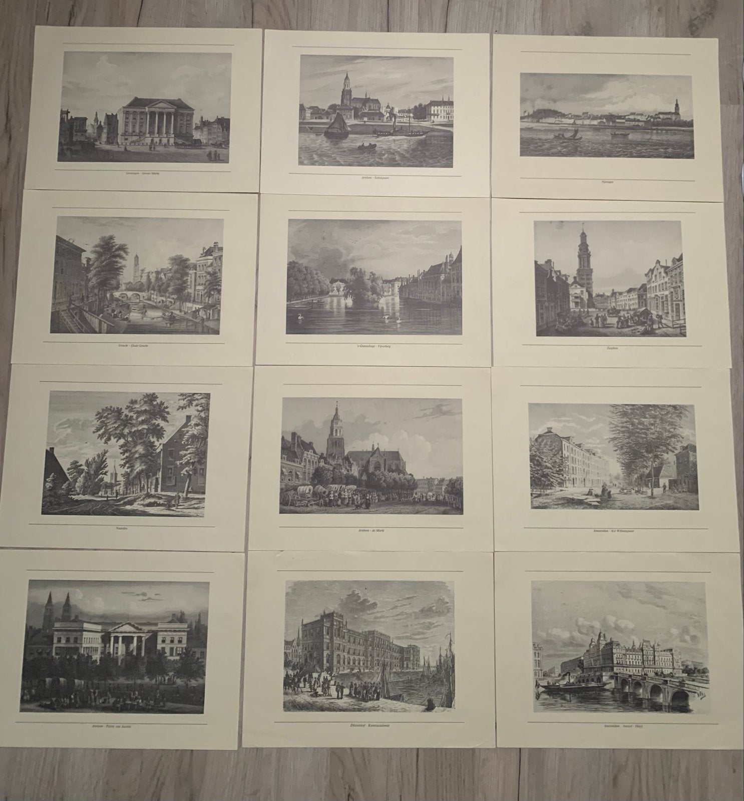 Set van 12 antieke stadsgezichten, diverse Nederlandse stede, Antiek en Kunst, 1800 - 1899, Stadsgezicht, Ophalen of Verzenden