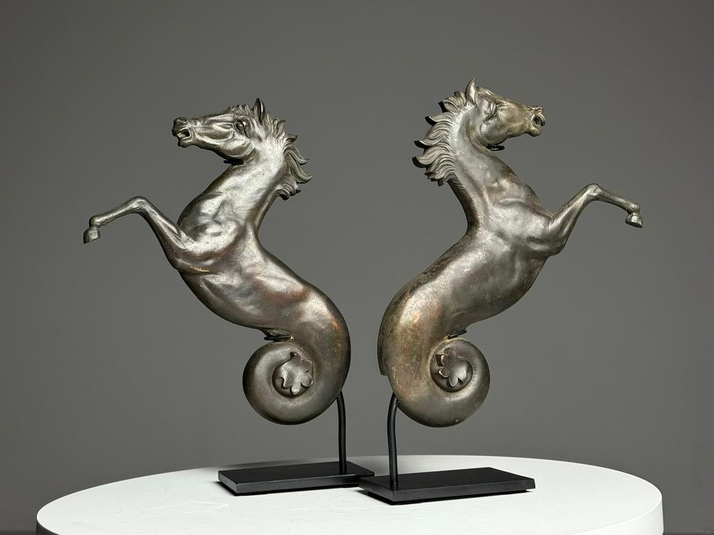Set van 2 Bronzen zeepaarden op standaard, Ophalen, Zo goed als nieuw, Dier