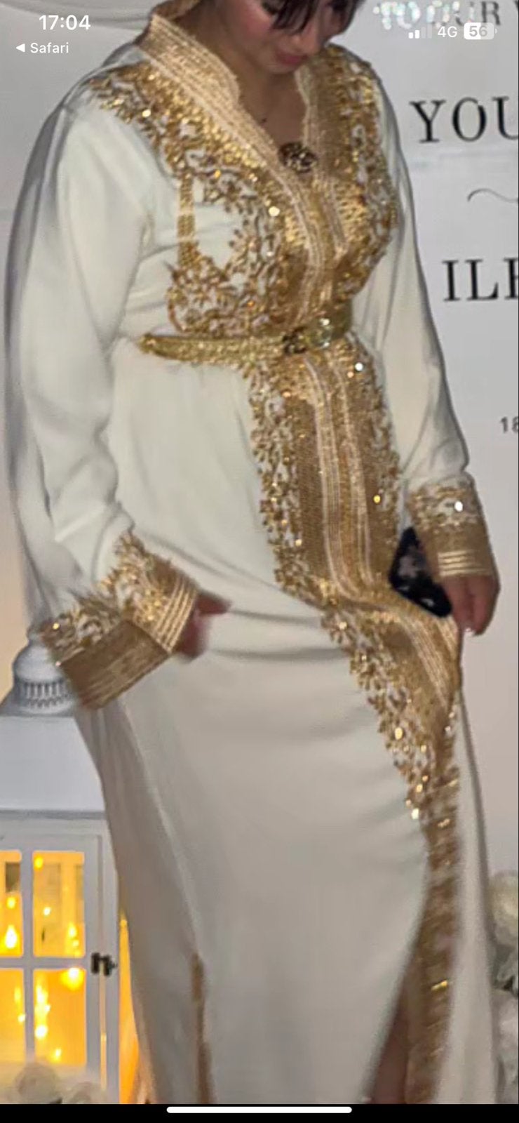 Mooie witte kaftan met gouden borduursels te huur, Ophalen of Verzenden, Zo goed als nieuw, Maat 36 (S), Wit