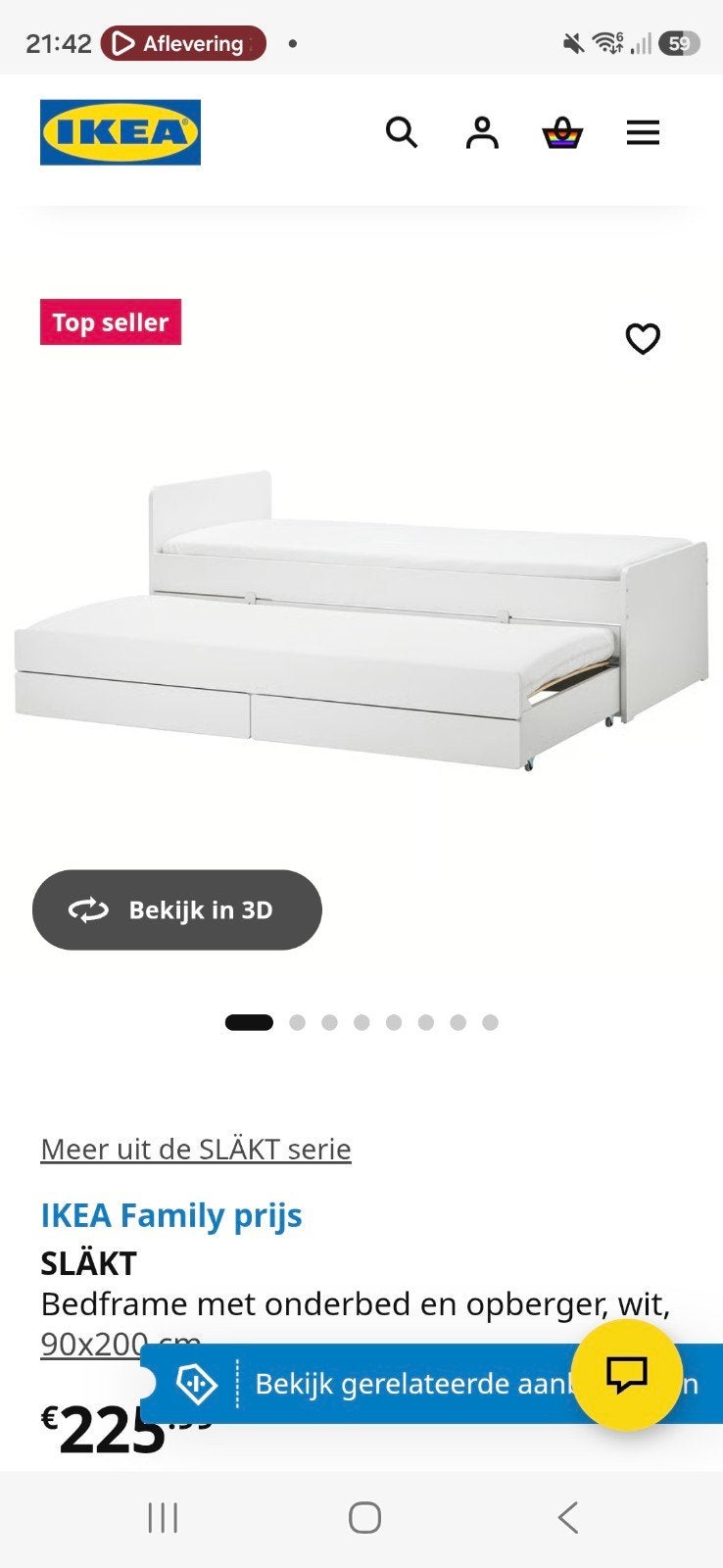 IKEA SLÄKT bedframe met onderbed en opberger, wit, 90x200 cm, Gebruikt, 90 cm, Wit, Ophalen of Verzenden