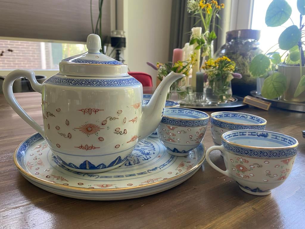 Prachtig Chinees Theeservies - Vintage Porselein, Ophalen, Gebruikt, Overige stijlen, Porselein