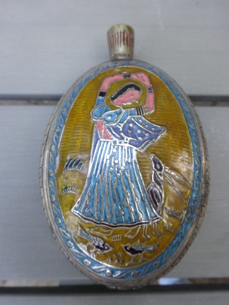 Qajar Perzie: Reisflacon voor parfum-brons, zilver cloisonne, Verzamelen, Ophalen of Verzenden, Gebruikt, Overige typen