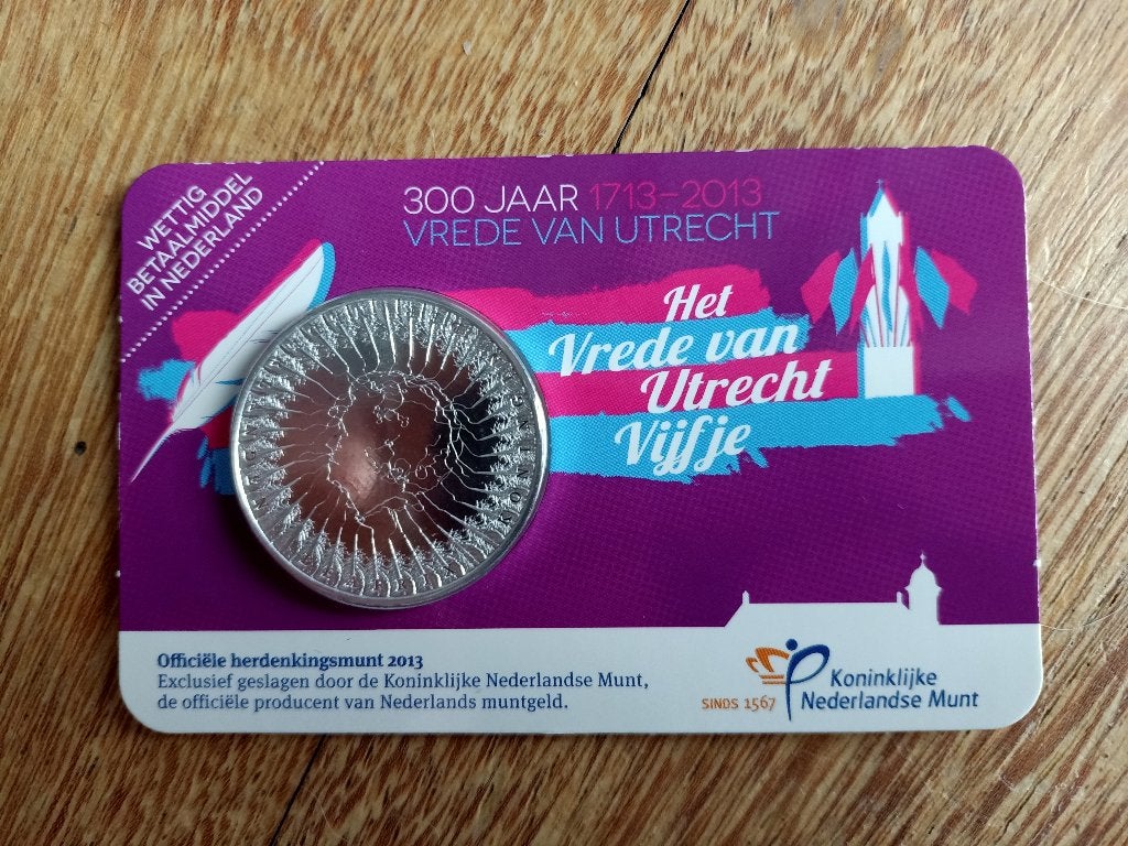 Vrede Van Utrecht Vijfje, Postzegels en Munten, Munten | Nederland, Koningin Beatrix, Zilver, Euro's, Ophalen of Verzenden